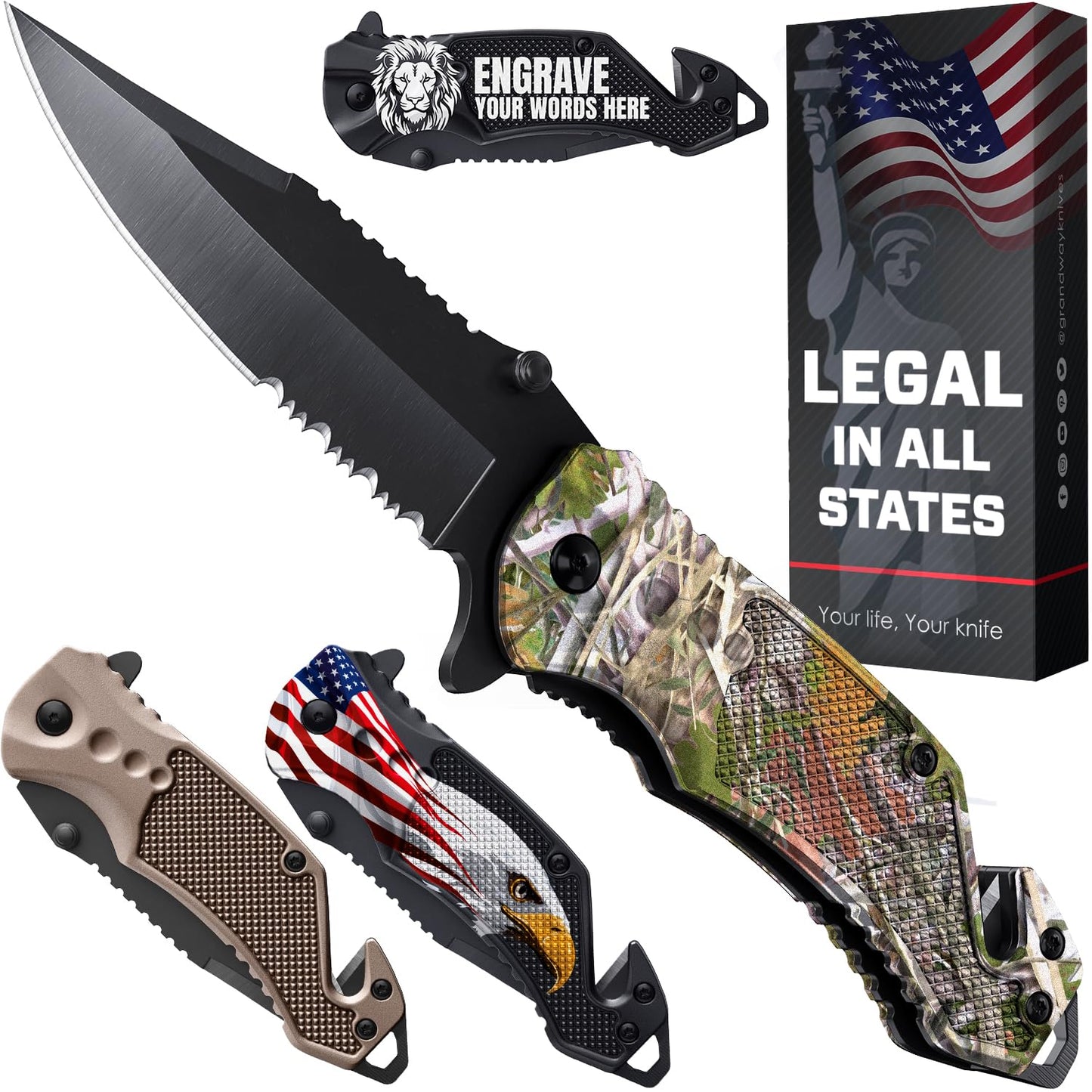 GOOD WORKER Legal Pocket Knife Hunting Camo - 2.95” Folding Sharp Blade - Camo Military Style - Small Tactical Knives for Hunting Work Survival Outdoor Activities - Birthday Gifts for Men 6680 C